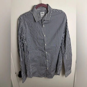 Zara Super Slim Fit black & white Stripe Long sleeve Button Down Sz XL #1490